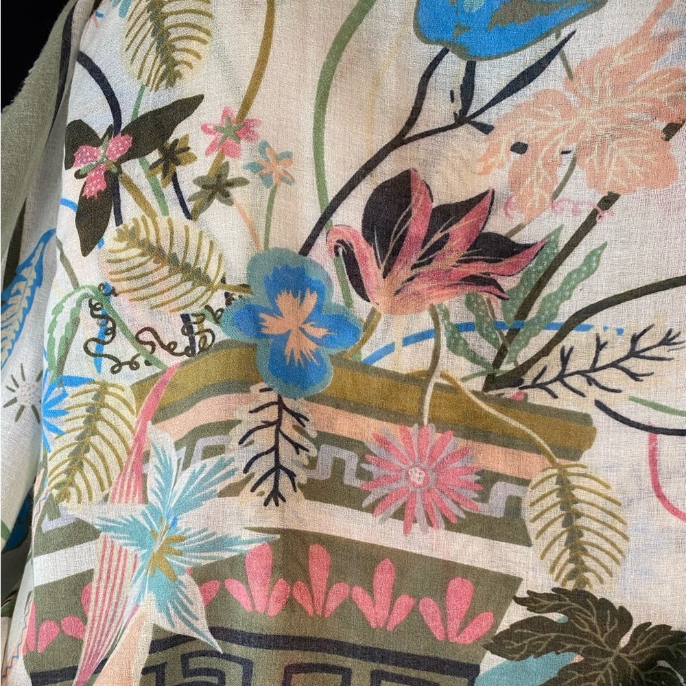 Joy Susan Multi-Color Floral Scarf with Sage Green Border. Lightweight 74” X 31” - Picture 3 of 8